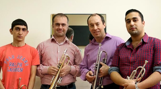 Armen Mailyan and Akhmadullin with the Yerevan Conservatory trumpet students